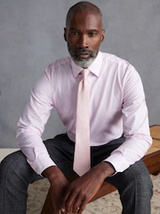 Light Pink Slim Fit Signature Premium 100% Cotton Textured Long Sleeve Single Cuff Shirt - Image 2 of 7