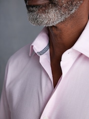 Light Pink Slim Fit Signature Premium 100% Cotton Textured Long Sleeve Single Cuff Shirt - Image 4 of 7