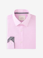 Light Pink Slim Fit Signature Premium 100% Cotton Textured Long Sleeve Single Cuff Shirt - Image 5 of 7