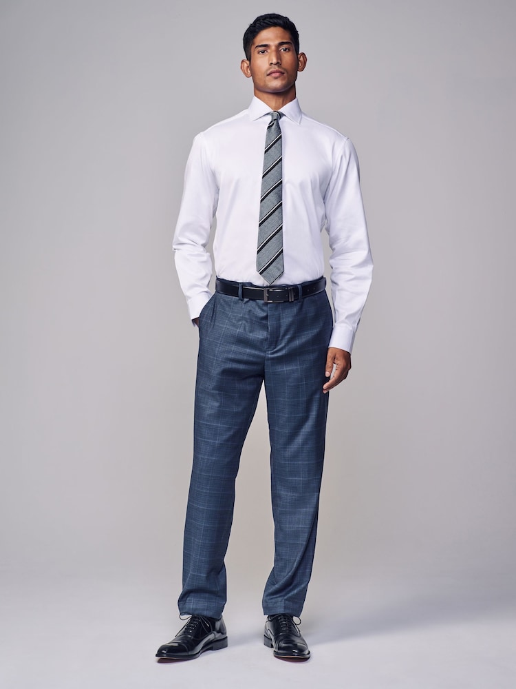 White Slim Fit Signature Single Cuff Texture Pima Cotton Shirt With Cutaway Collar - Image 2 of 8 White Slim Fit Signature Single Cuff Texture Pima Cotton Shirt With Cutaway Collar - Image 2 of 8