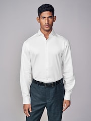 White Slim Fit Signature Single Cuff Texture Pima Cotton Shirt With Cutaway Collar - Image 3 of 8
