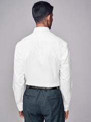 White Slim Fit Signature Single Cuff Texture Pima Cotton Shirt With Cutaway Collar - Image 4 of 8