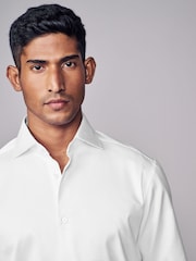 White Slim Fit Signature Single Cuff Texture Pima Cotton Shirt With Cutaway Collar - Image 5 of 8