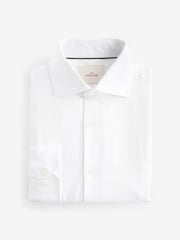 White Slim Fit Signature Single Cuff Texture Pima Cotton Shirt With Cutaway Collar - Image 6 of 8