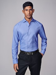 Mid Blue Slim Fit Signature Single Cuff Texture Pima Cotton Shirt With Cutaway Collar - Image 1 of 10