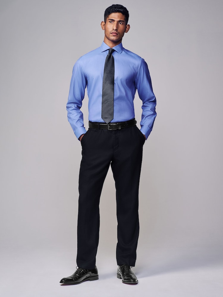 Mid Blue Slim Fit Signature Single Cuff Texture Pima Cotton Shirt With Cutaway Collar - Image 2 of 10