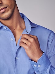 Mid Blue Slim Fit Signature Single Cuff Texture Pima Cotton Shirt With Cutaway Collar - Image 5 of 10