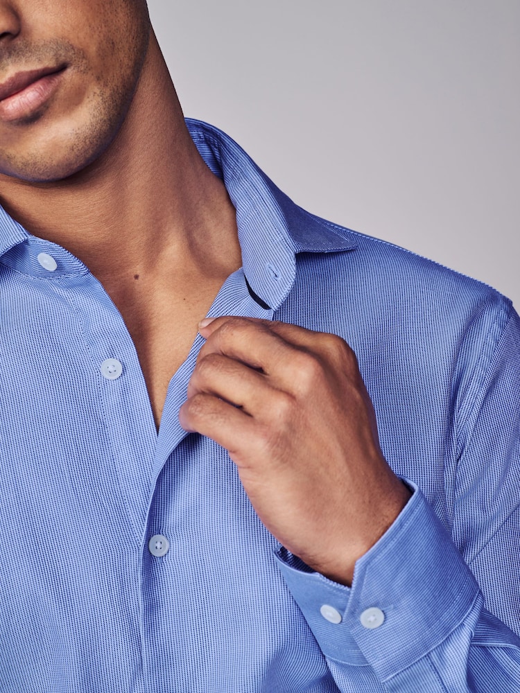 Mid Blue Slim Fit Signature Single Cuff Texture Pima Cotton Shirt With Cutaway Collar - Image 5 of 10