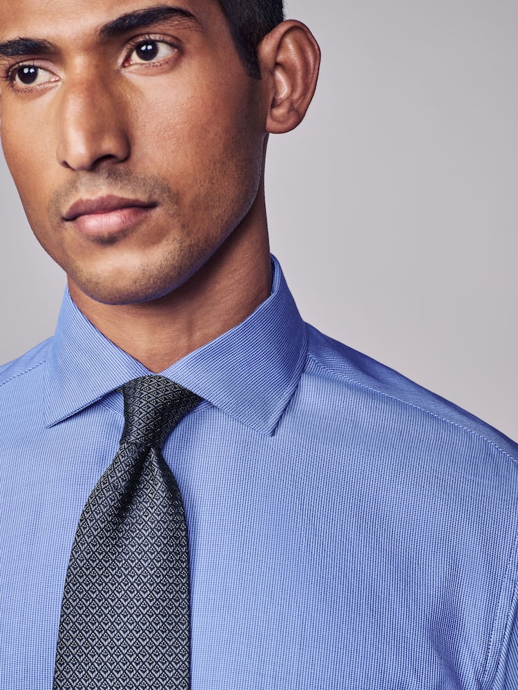 Mid Blue Slim Fit Signature Single Cuff Texture Pima Cotton Shirt With Cutaway Collar - Image 6 of 10