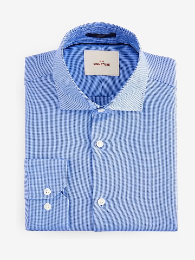 Mid Blue Slim Fit Signature Single Cuff Texture Pima Cotton Shirt With Cutaway Collar - Image 8 of 10
