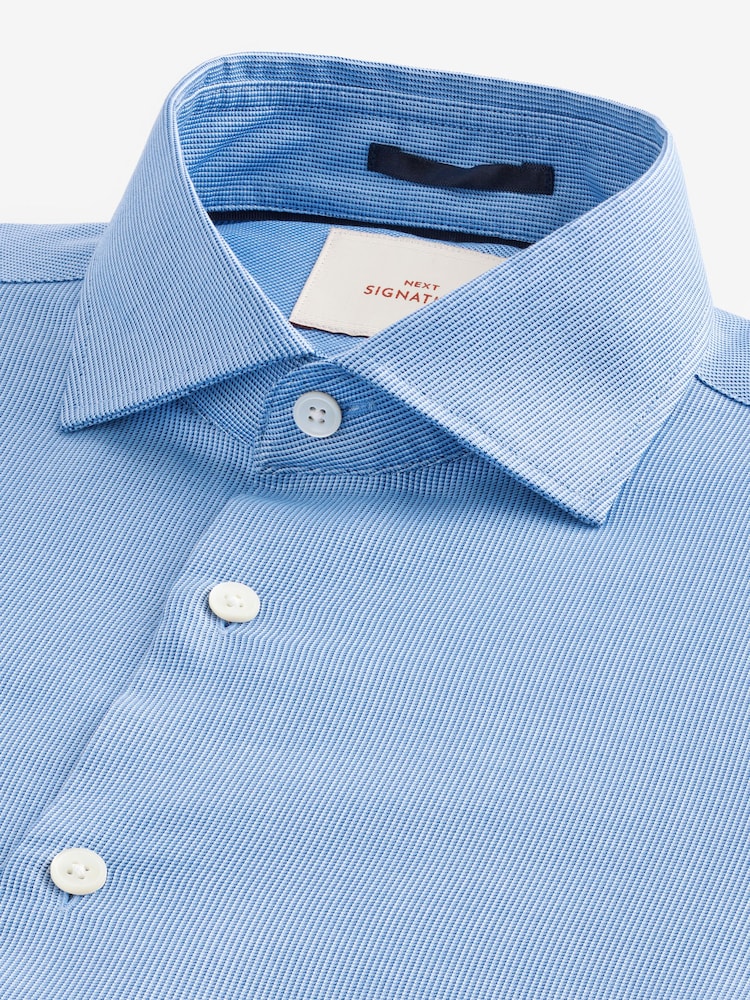 Mid Blue Slim Fit Signature Single Cuff Texture Pima Cotton Shirt With Cutaway Collar - Image 9 of 10