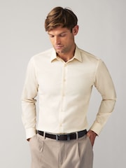 Ecru Slim Fit Easy Care Textured Single Cuff Smart Shirt - Image 1 of 8