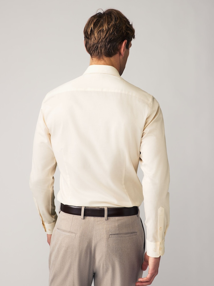 Ecru Slim Fit Easy Care Textured Single Cuff Smart Shirt - Image 2 of 8