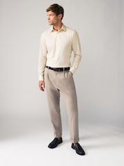 Ecru Slim Fit Easy Care Textured Single Cuff Smart Shirt - Image 3 of 8