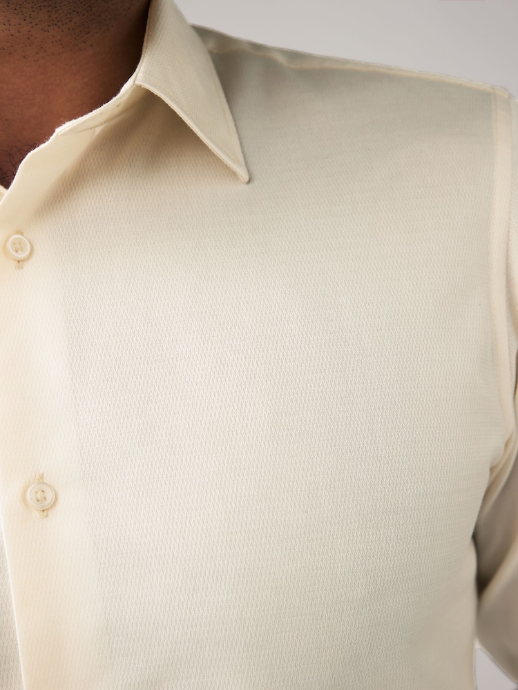Ecru Slim Fit Easy Care Textured Single Cuff Smart Shirt - Image 5 of 8