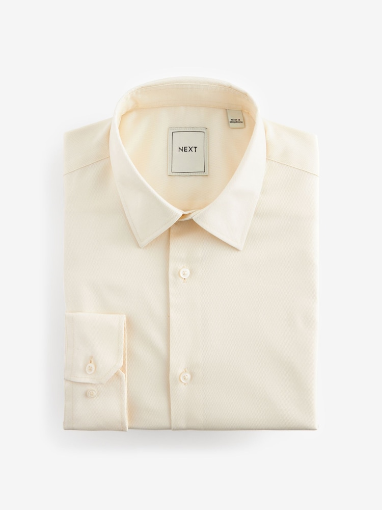 Ecru Slim Fit Easy Care Textured Single Cuff Smart Shirt - Image 6 of 8