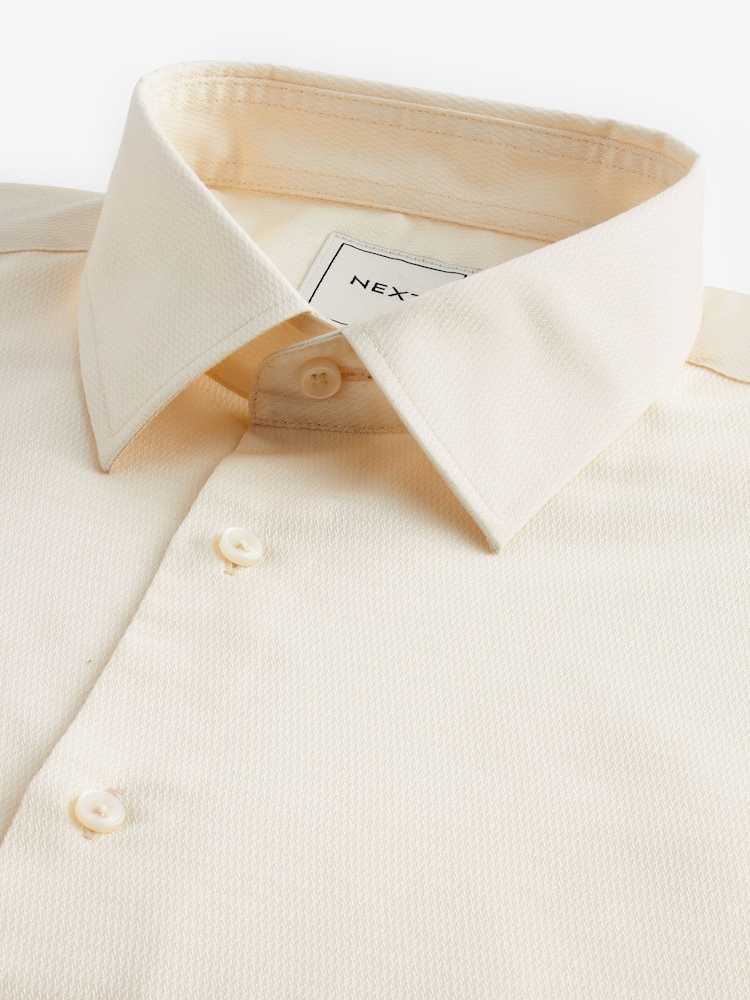 Ecru Slim Fit Easy Care Textured Single Cuff Smart Shirt - Image 7 of 8