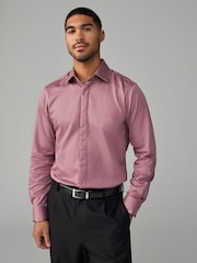 Dusky Pink Slim Fit 100% Cotton Long Sleeve Single Cuff Sateen Piped Shirt - Image 1 of 8