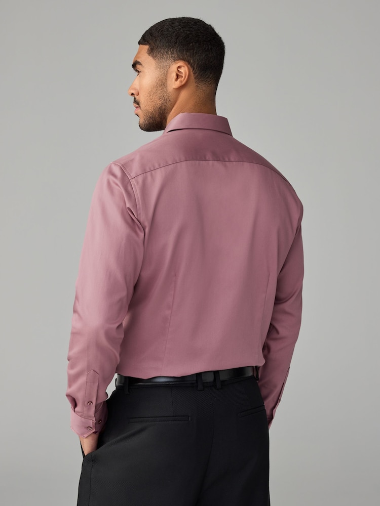 Dusky Pink Slim Fit 100% Cotton Long Sleeve Single Cuff Sateen Piped Shirt - Image 2 of 8