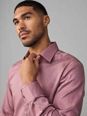 Dusky Pink Slim Fit 100% Cotton Long Sleeve Single Cuff Sateen Piped Shirt - Image 4 of 8