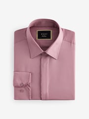 Dusky Pink Slim Fit 100% Cotton Long Sleeve Single Cuff Sateen Piped Shirt - Image 5 of 8