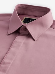 Dusky Pink Slim Fit 100% Cotton Long Sleeve Single Cuff Sateen Piped Shirt - Image 6 of 8