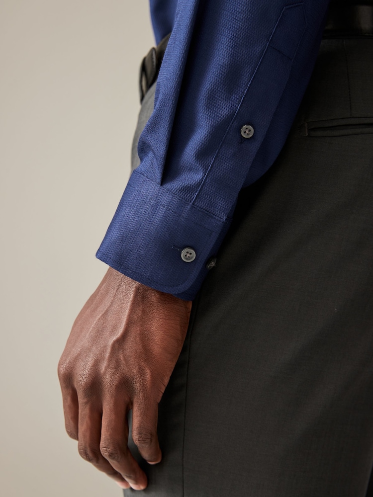 Sapphire Blue Regular Fit Easy Care Textured Single Cuff Smart Shirt - Image 5 of 8