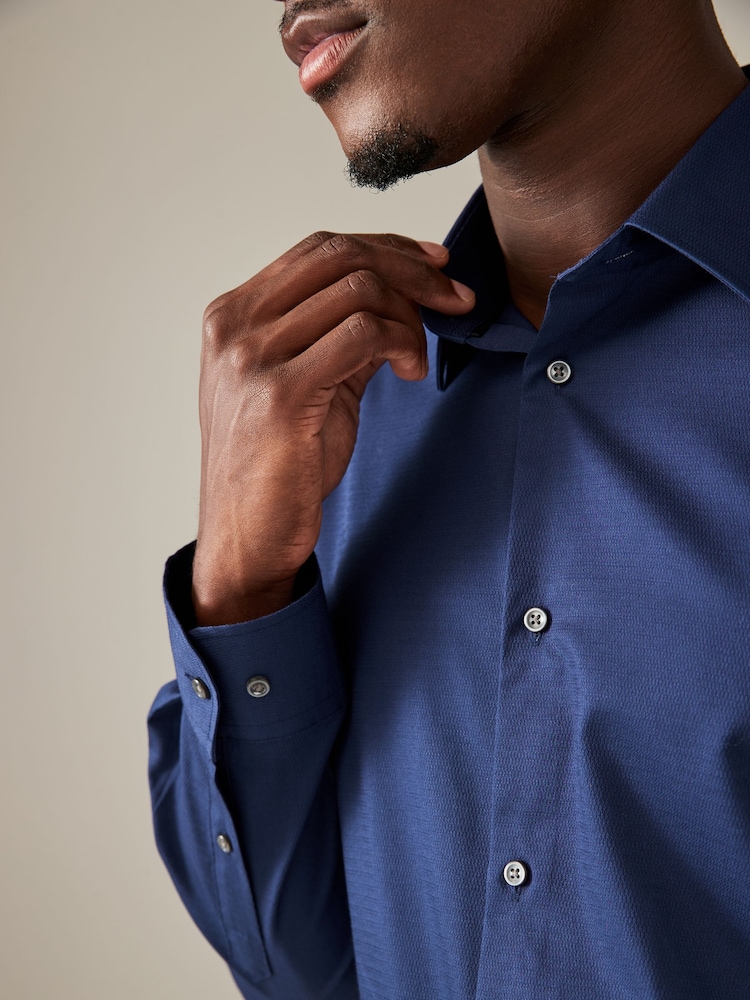 Sapphire Blue Regular Fit Easy Care Textured Single Cuff Smart Shirt - Image 6 of 8