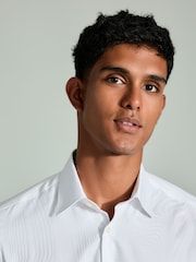 White Swirl Jacquard Slim Fit Single Cuff Occasion 100% Cotton Shirt - Image 1 of 8