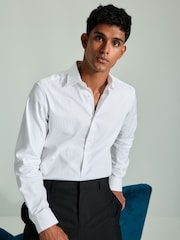 White Swirl Jacquard Slim Fit Single Cuff Occasion 100% Cotton Shirt - Image 4 of 8