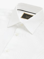 White Swirl Jacquard Slim Fit Single Cuff Occasion 100% Cotton Shirt - Image 8 of 8