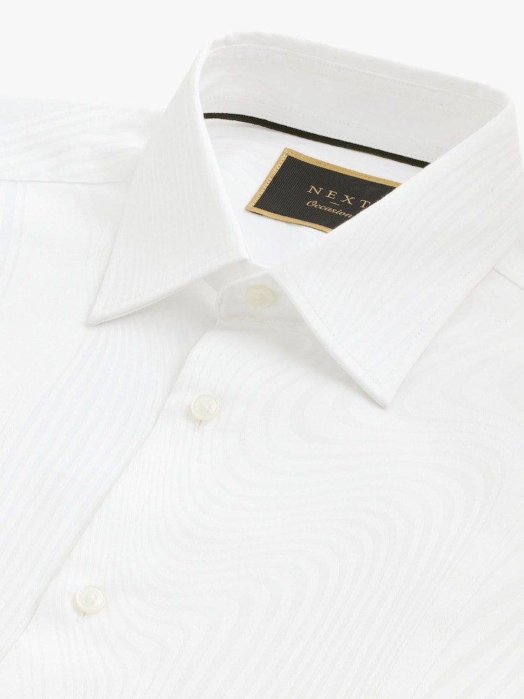 White Swirl Jacquard Slim Fit Single Cuff Occasion 100% Cotton Shirt - Image 8 of 8