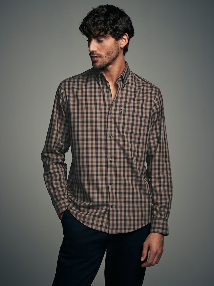 Brown Gingham Regular Fit Easy Iron Button Down Oxford Shirt - Image 1 of 7