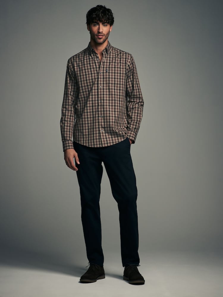 Brown Gingham Regular Fit Easy Iron Button Down Oxford Shirt - Image 2 of 7