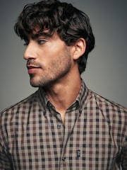 Brown Gingham Regular Fit Easy Iron Button Down Oxford Shirt - Image 3 of 7