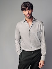 Neutral Brown Slim Fit 100% Cotton Textured Single Cuff Shirt With Cutaway Collar - Image 1 of 8