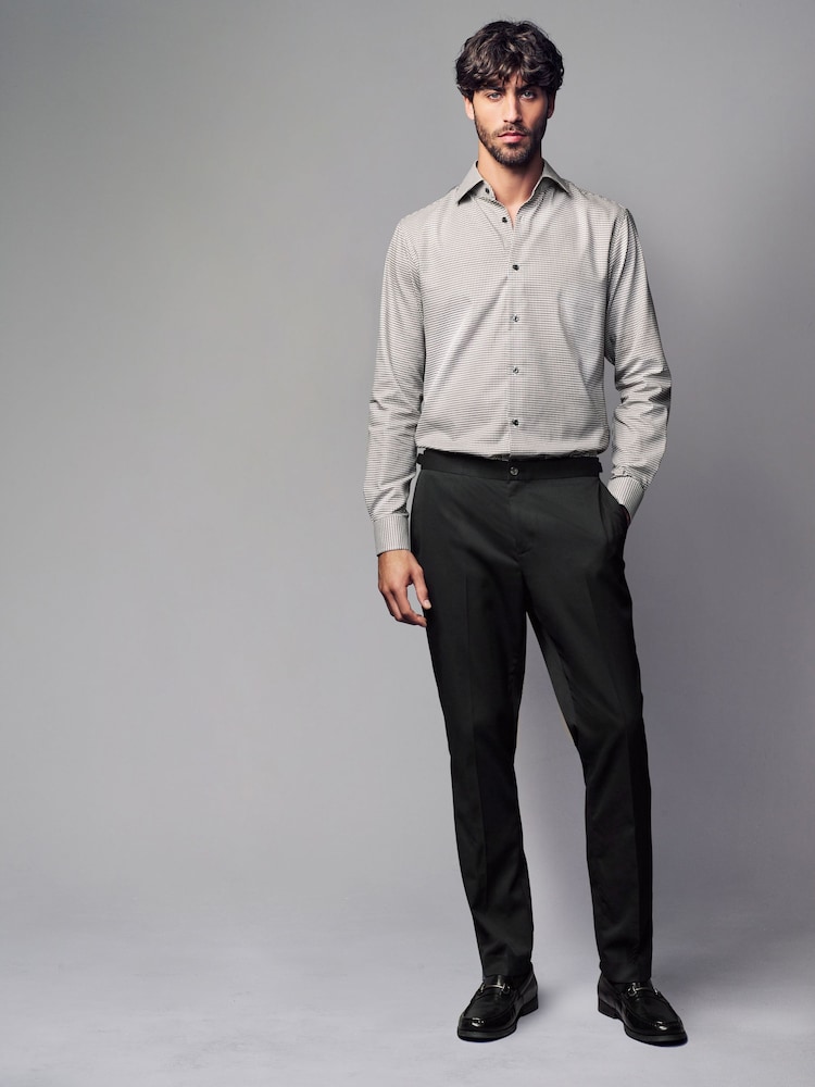 Neutral Brown Slim Fit 100% Cotton Textured Single Cuff Shirt With Cutaway Collar - Image 2 of 8