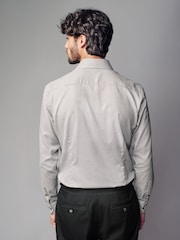 Neutral Brown Slim Fit 100% Cotton Textured Single Cuff Shirt With Cutaway Collar - Image 3 of 8