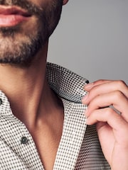 Neutral Brown Slim Fit 100% Cotton Textured Single Cuff Shirt With Cutaway Collar - Image 6 of 8