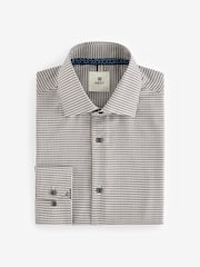 Neutral Brown Slim Fit 100% Cotton Textured Single Cuff Shirt With Cutaway Collar - Image 7 of 8