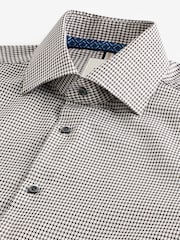 Neutral Brown Slim Fit 100% Cotton Textured Single Cuff Shirt With Cutaway Collar - Image 8 of 8