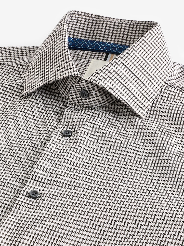 Neutral Brown Slim Fit 100% Cotton Textured Single Cuff Shirt With Cutaway Collar - Image 8 of 8