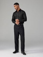 Black Regular Fit 100% Cotton Long Sleeve Single Cuff Sateen Piped Shirt - Image 2 of 8