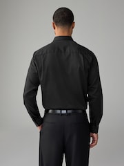 Black Regular Fit 100% Cotton Long Sleeve Single Cuff Sateen Piped Shirt - Image 3 of 8