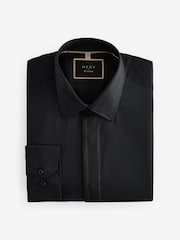 Black Regular Fit 100% Cotton Long Sleeve Single Cuff Sateen Piped Shirt - Image 6 of 8