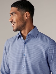 Blue Slim Fit 100% Cotton Textured Single Cuff Shirt With Cutaway Collar - Image 1 of 6