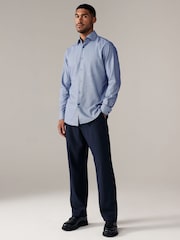 Blue Slim Fit 100% Cotton Textured Single Cuff Shirt With Cutaway Collar - Image 2 of 6