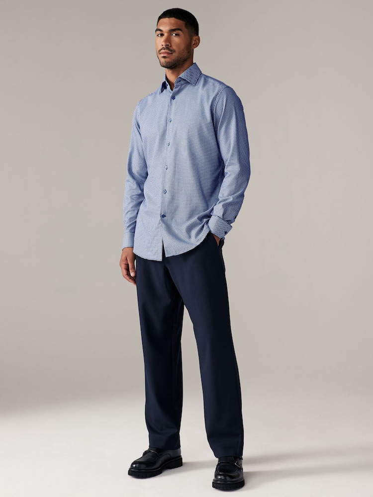 Blue Slim Fit 100% Cotton Textured Single Cuff Shirt With Cutaway Collar - Image 2 of 6