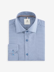 Blue Slim Fit 100% Cotton Textured Single Cuff Shirt With Cutaway Collar - Image 5 of 6