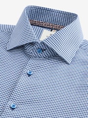 Blue Slim Fit 100% Cotton Textured Single Cuff Shirt With Cutaway Collar - Image 6 of 6